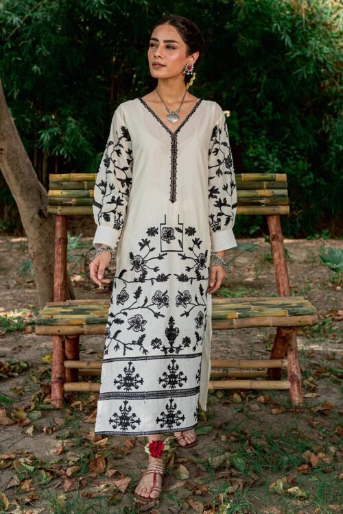 2 Piece Cotton Embroidered Dress – White