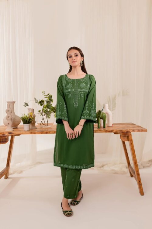 2 Piece Marina Embroidered Dress – Green