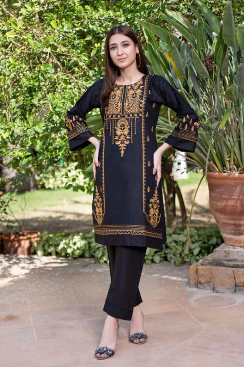 3 Piece Cotton Embroidered Dress – Black