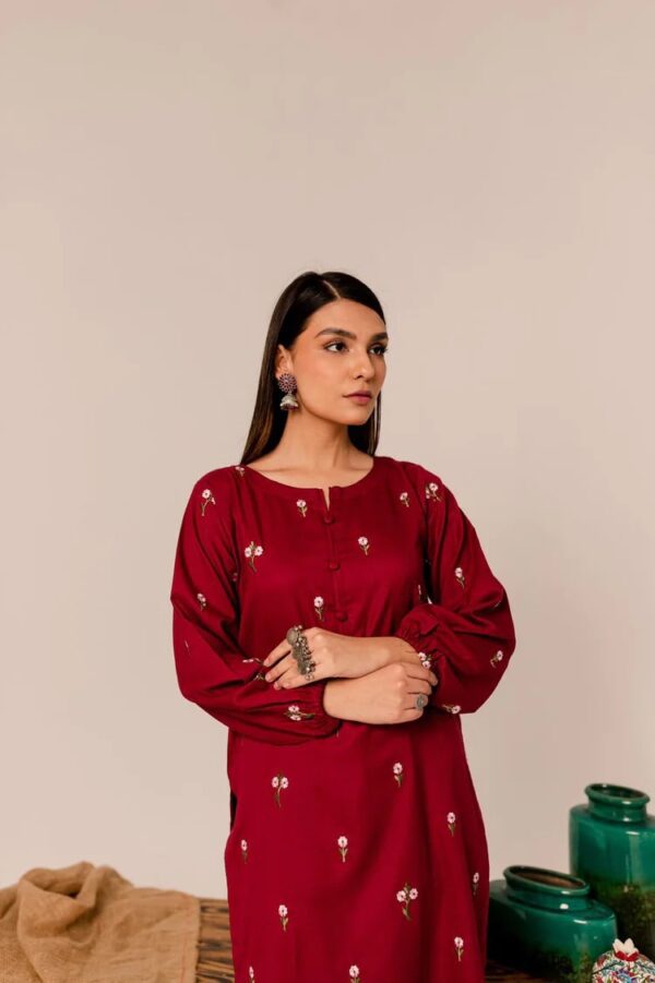 3 Piece Marina Embroidered Dress - Deep Marooned