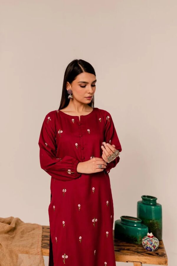 3 Piece Marina Embroidered Dress - Deep Marooned