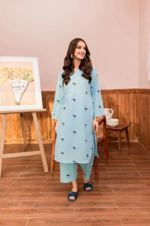 3 Piece Marina Embroidered Dress – Sky Blue