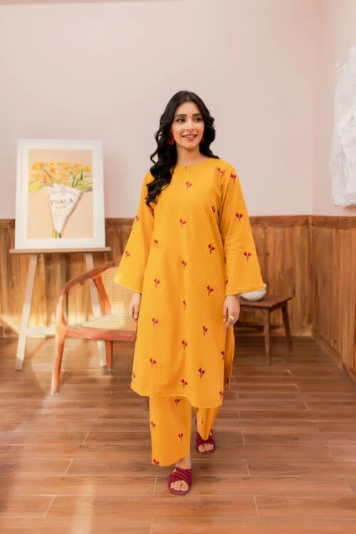 3 Piece Marina Embroidered Dress – Mustard