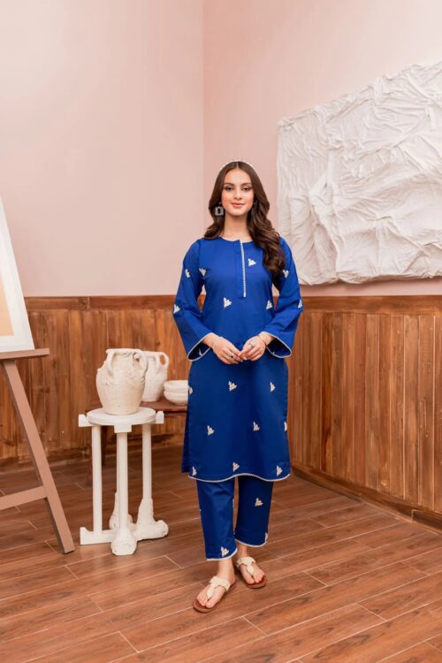 3 Piece Marina Embroidered Dress – Blue