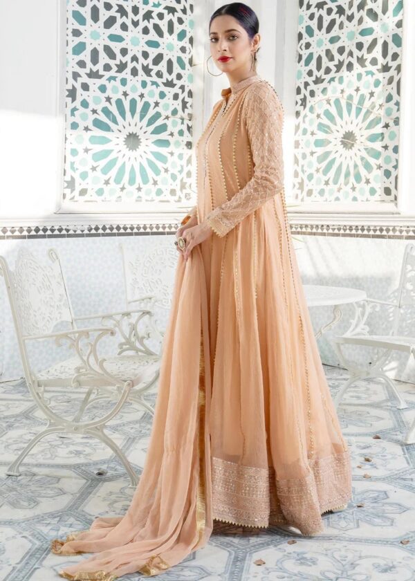 3 Piece Chiffon Embroidered Maxi Dress - Peach