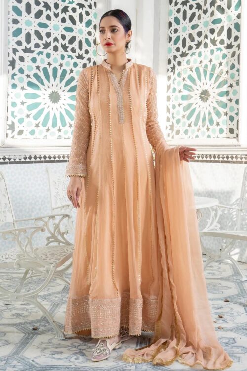 3 Piece Chiffon Embroidered Maxi Dress – Peach