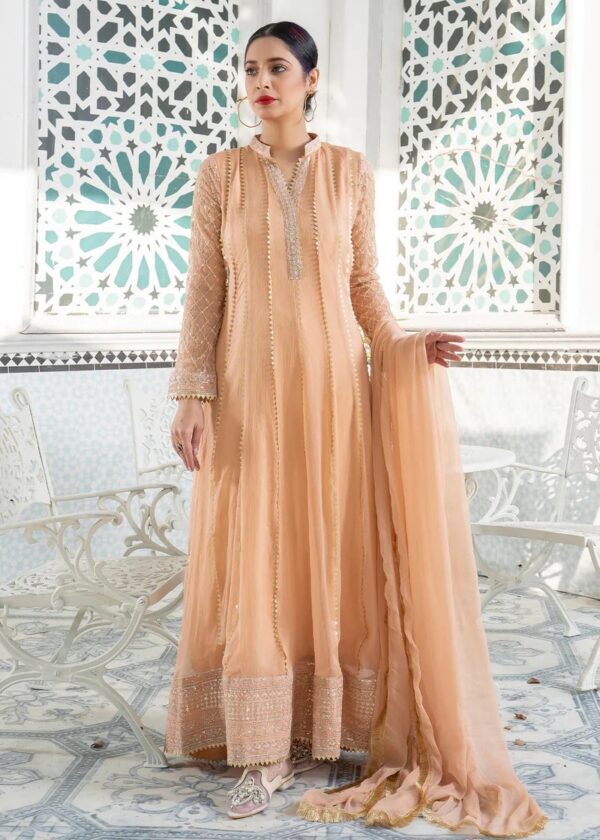 3 Piece Chiffon Embroidered Maxi Dress - Peach