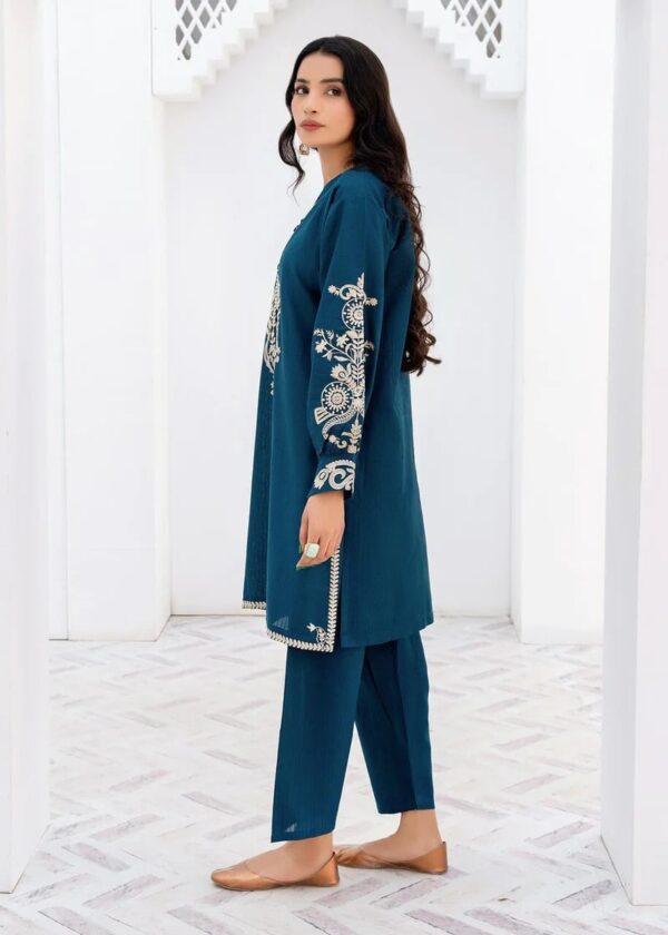 2 Piece Cotton Embroidered Dress - Blue