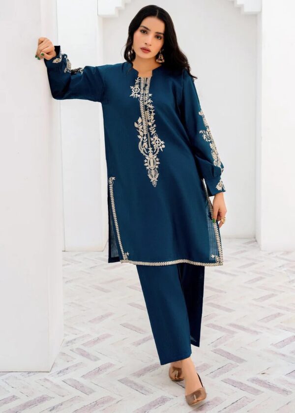 2 Piece Cotton Embroidered Dress - Blue