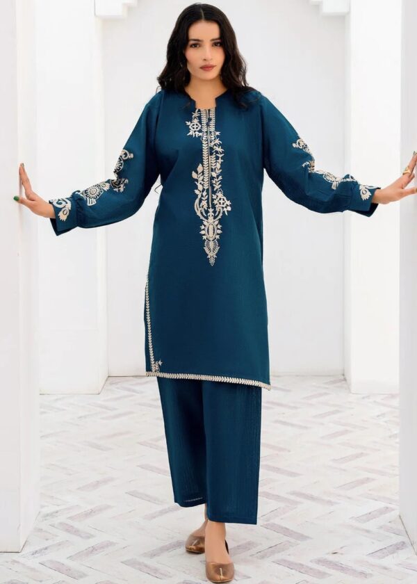 2 Piece Cotton Embroidered Dress - Blue