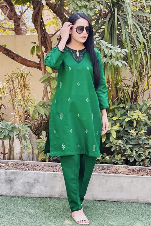 3 Piece Lawn Embroidered Dress – Green