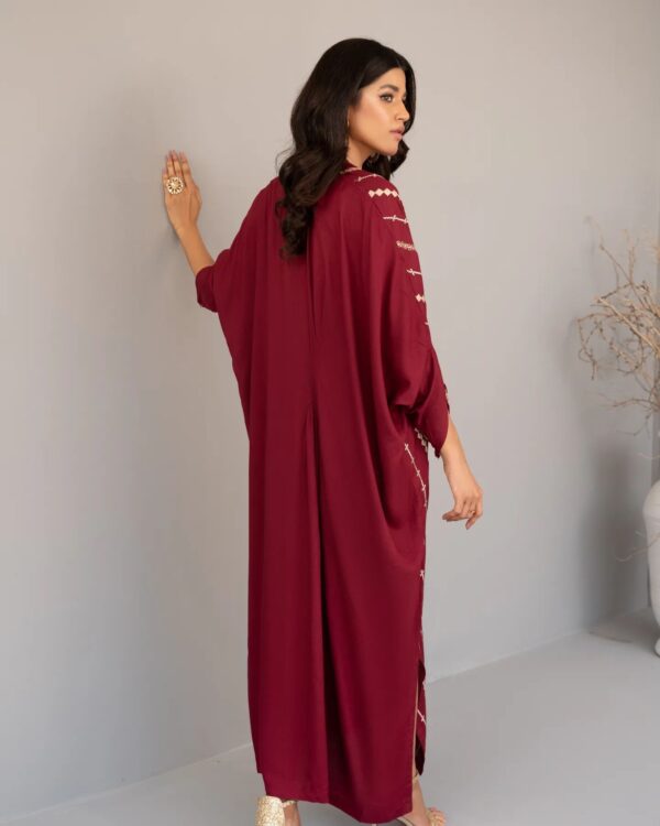 Lawn Embroidered Kaftan Dress - Red