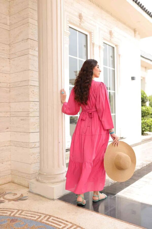 Plain Cotton Maxi Dress - Pinky