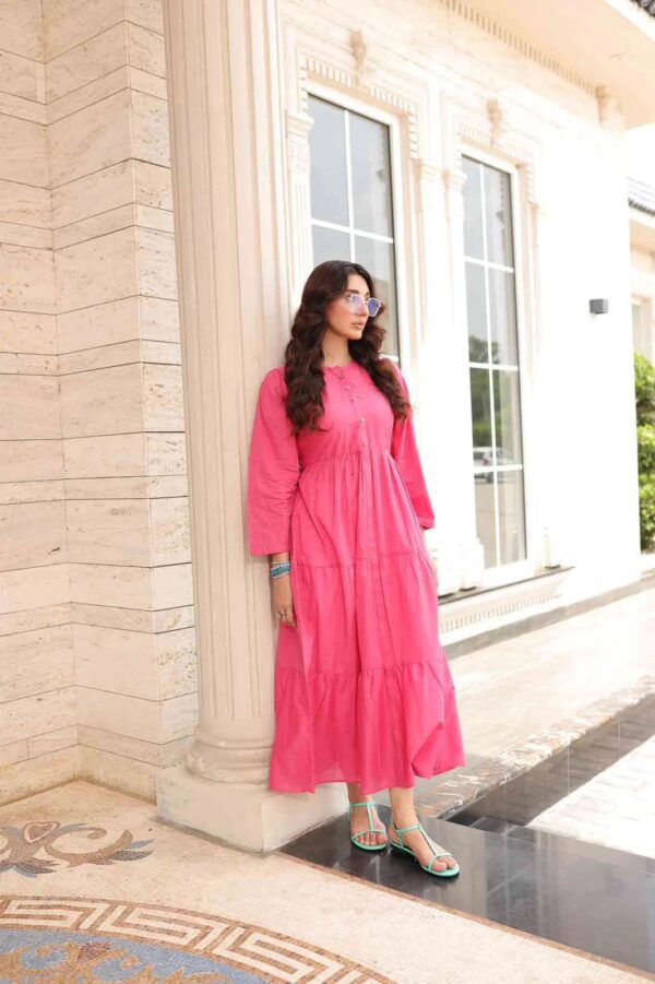 Plain Cotton Maxi Dress - Pinky