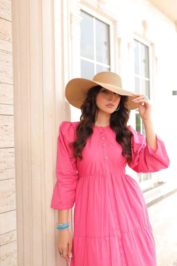 Plain Cotton Maxi Dress - Pinky